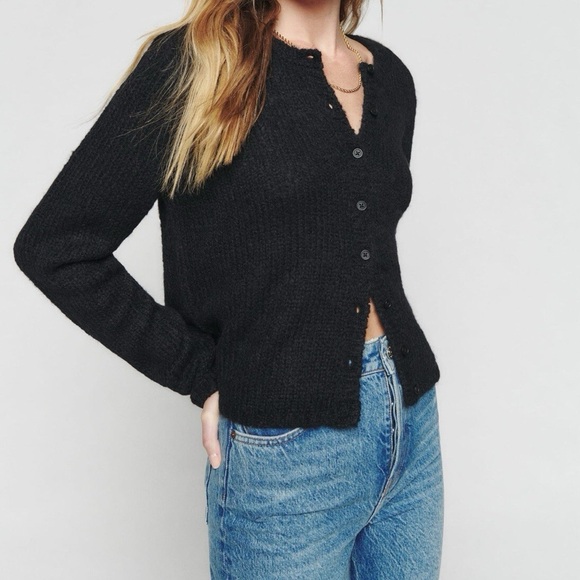 Reformation Sweaters - Reformation Black Baby Alpaca Merino Wool Button Front Cardigan Sweater Medium